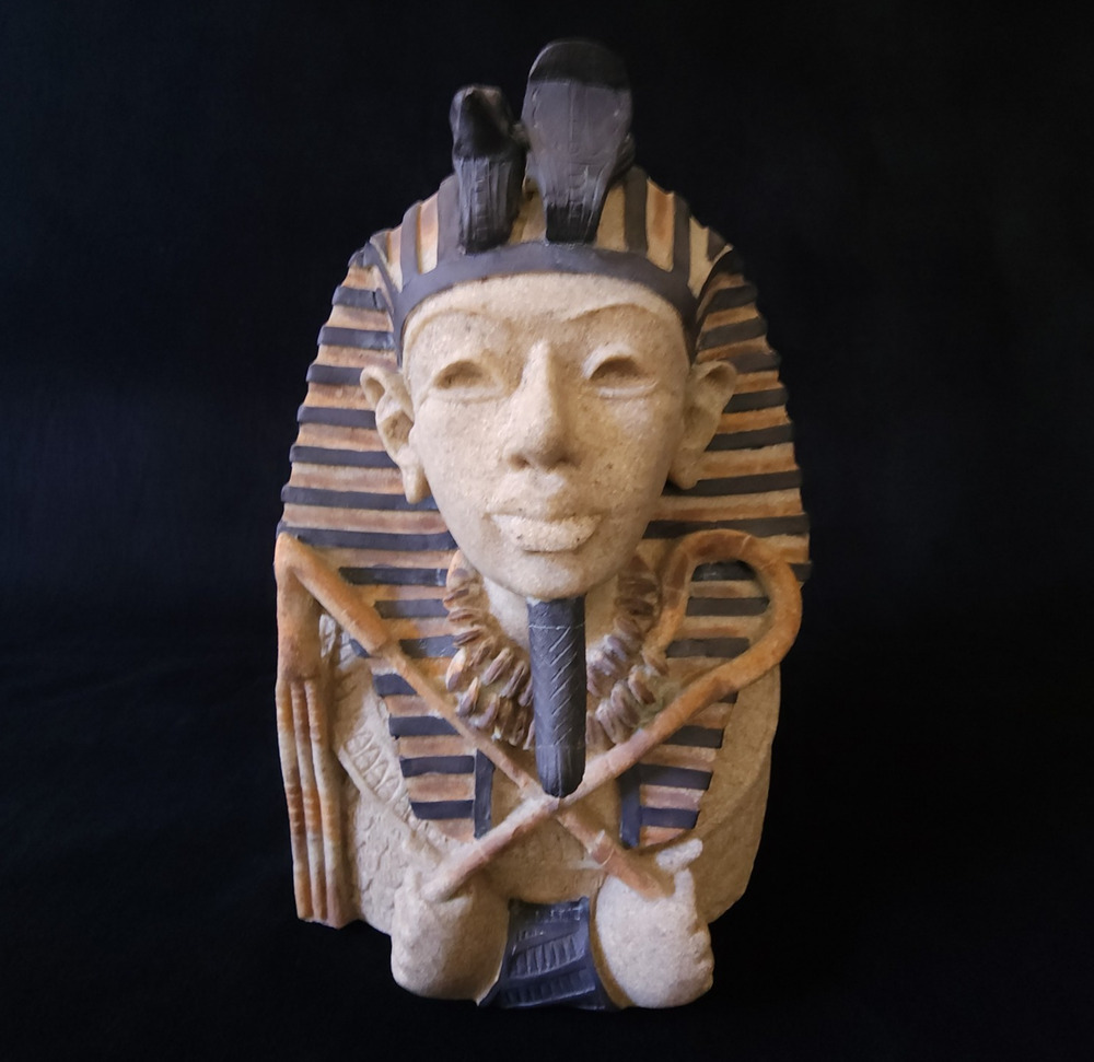 Egyptian Cast Resin / Sand Bust of Pharoh Tutankhamun King Tut Funeral Mask 8"